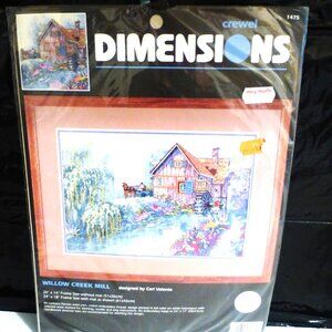 1995 Dimensions WILLOW CREEK MILL Carl Valente #1475 Crewel Stitchery 24" x 18"